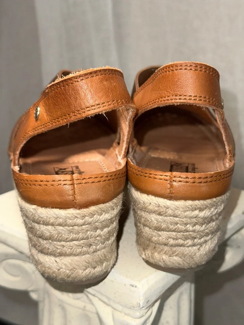 PIKOLINOS Brown Leather Wedge Elastic Espadrille Benidorm size 38 EU 7.5/8 US